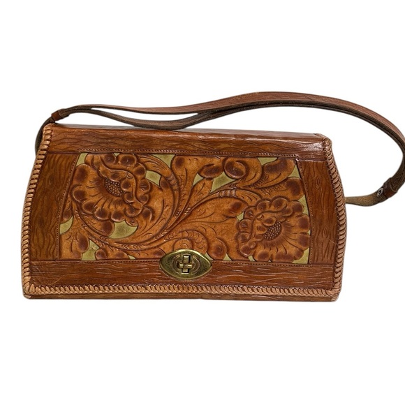 Vintage Leather Tooled Hand-painted Boho Western Handbag Clutch - Picture 1 of 12